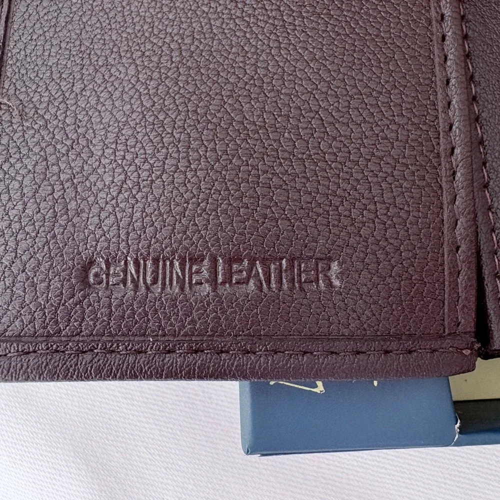 U.S. Polo Assn Trifold Wallet Brown Genuine Leather Embossed Logo NWT